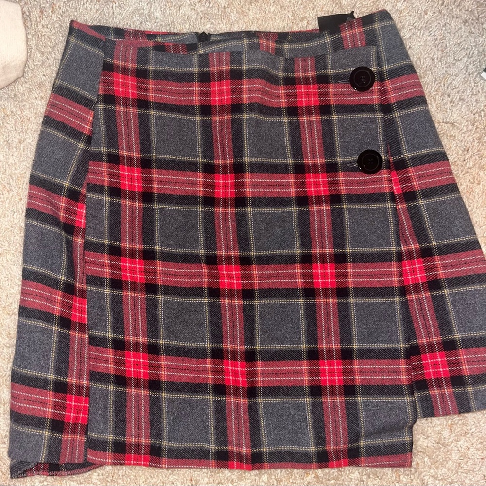Red Plaid Asymmetrical Mini Skirt